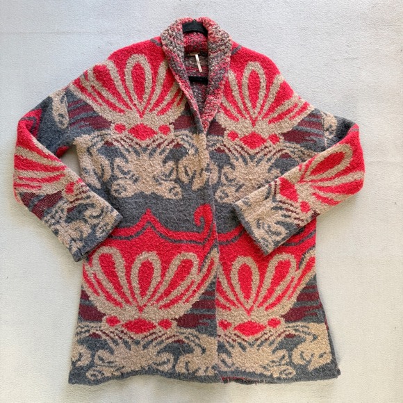 Free People Womens Intarsia Knit Oversized Cardigan Sweater Size M/L Boho - Picture 3 of 9